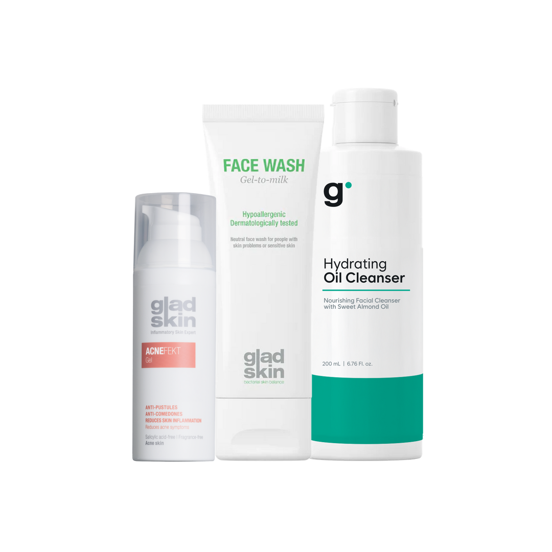 Acnefekt, Face Wash, and Hydrating Oil Cleanser side by side